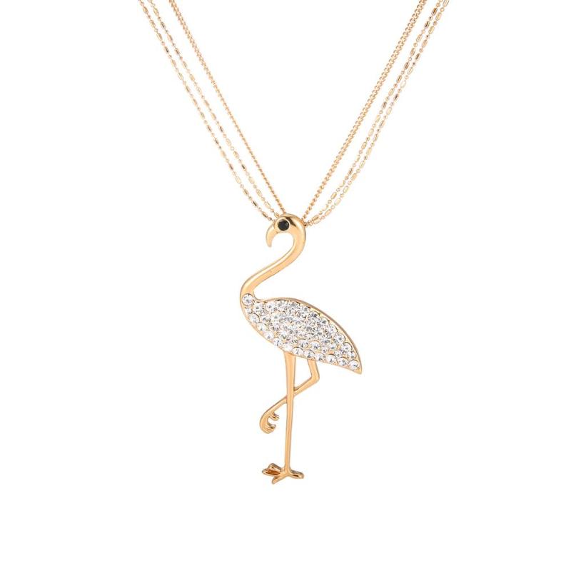 

Pendant Necklaces 2021 Fashion Jewelry Pink Silvery Flamingo Necklace For Women Big Bird Enamel Charming Long Christmas Gift