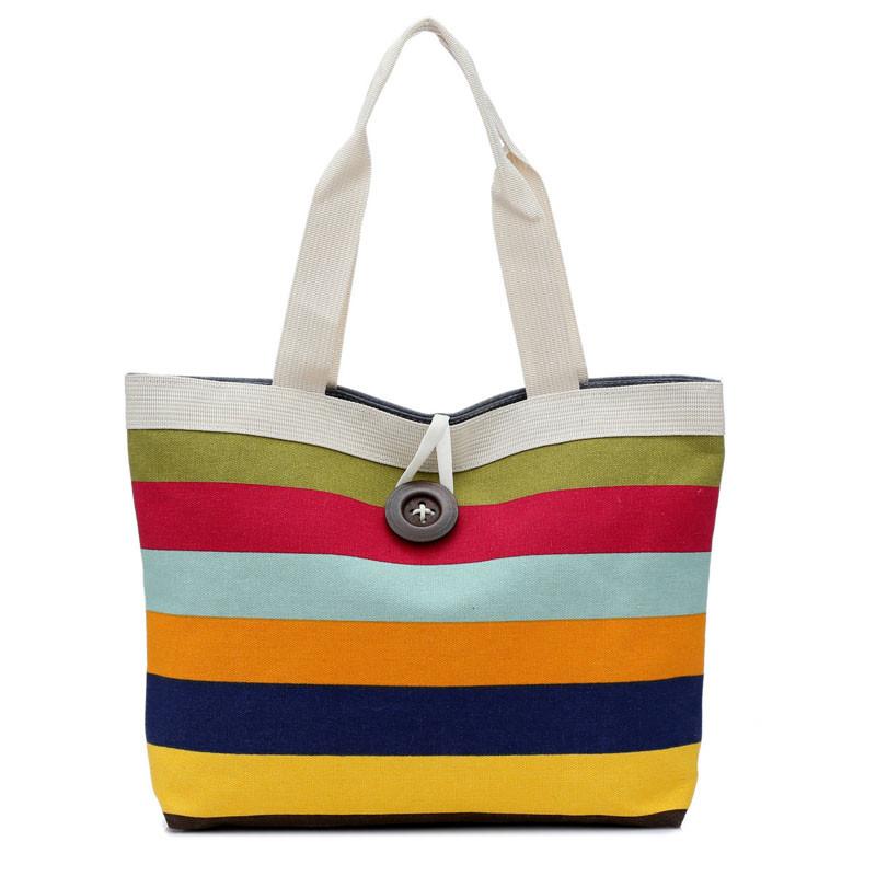 

Shopping Bags Bag Lady Colored Stripes Reusable Handbag Shoulder Canvas Tote Purse Bolsas De Tela Large Capacity