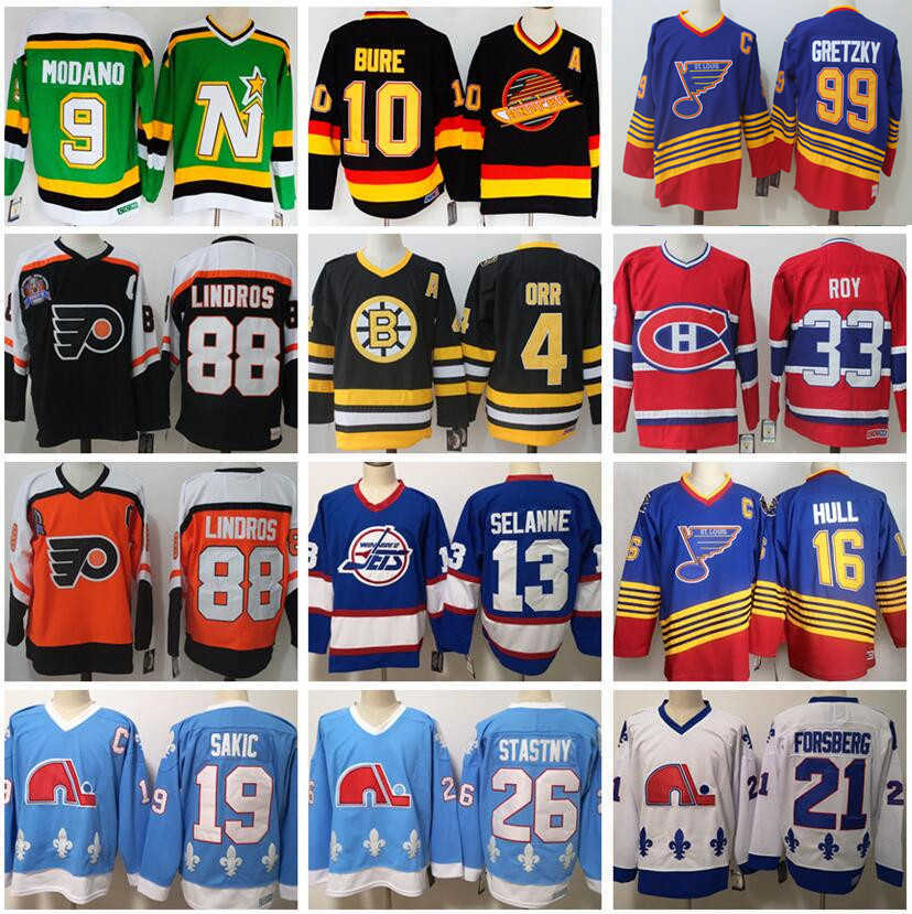 

Vintage CCM Hockey Jersey Pavel Bure Mike Modano Eric Lindros Bobby Orr Patrick Roy Joe Sakic Peter Forsberg Stastny, 10