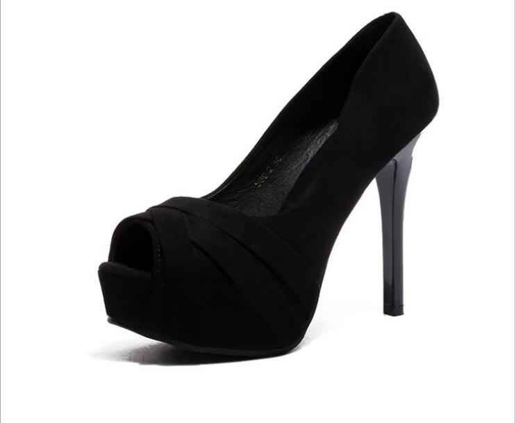 

Classic Fish Mouth Waterproof Heels Women Sandals Summer Shoes Open Toe Chunky High Party Dress, Black