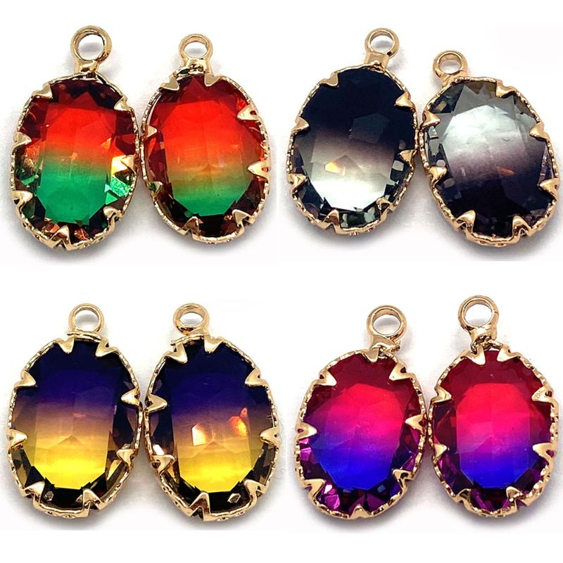 

Charms Glass Crystal Pendant Charm Gradient Color Oval Earrings Accessories Necklaces DIY Handmade Jewelry Fitting Wholesale, Bronze;silver