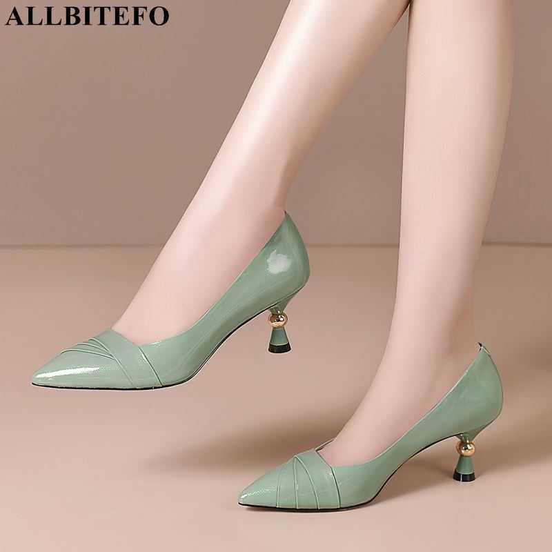 

ALLBITEFO size 33-43 genuine leather women heels shoes stiletto fashion sexy high heels simple basic shoes Talons hauts femme 210611, As picture
