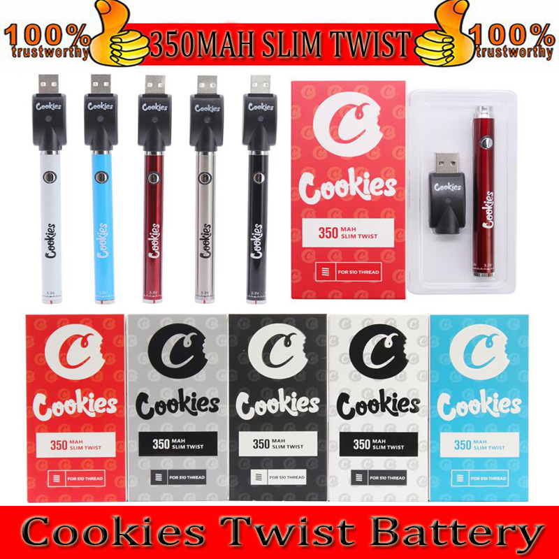 

Cookies Slim Twist Battery SF 350mAh Bottom 3.3-4.8V Preheat VV Cartridge Vape Blister Batteries Pen for 510 Thread Carts