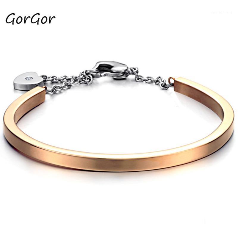 

GorGor 2021 Fashion Novelty Heart Lock Titanium Steel Lady Rose Gold Color Plated Bangle For Tourism Memorial Gift 810