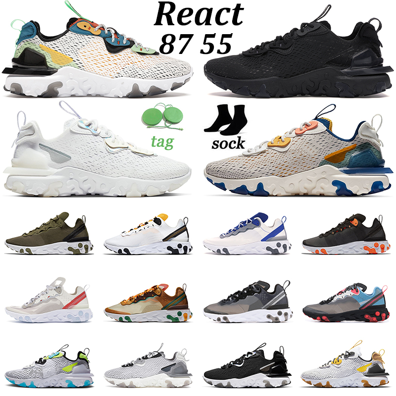 

React Element Men Running Shoes 87 55 Vision Triple Black White Iridescent Worldwide Pack Vast Grey Honeycomb Orange Peel Mens Women Trainers Sports Sneakers, 55 36-45 metallic gold