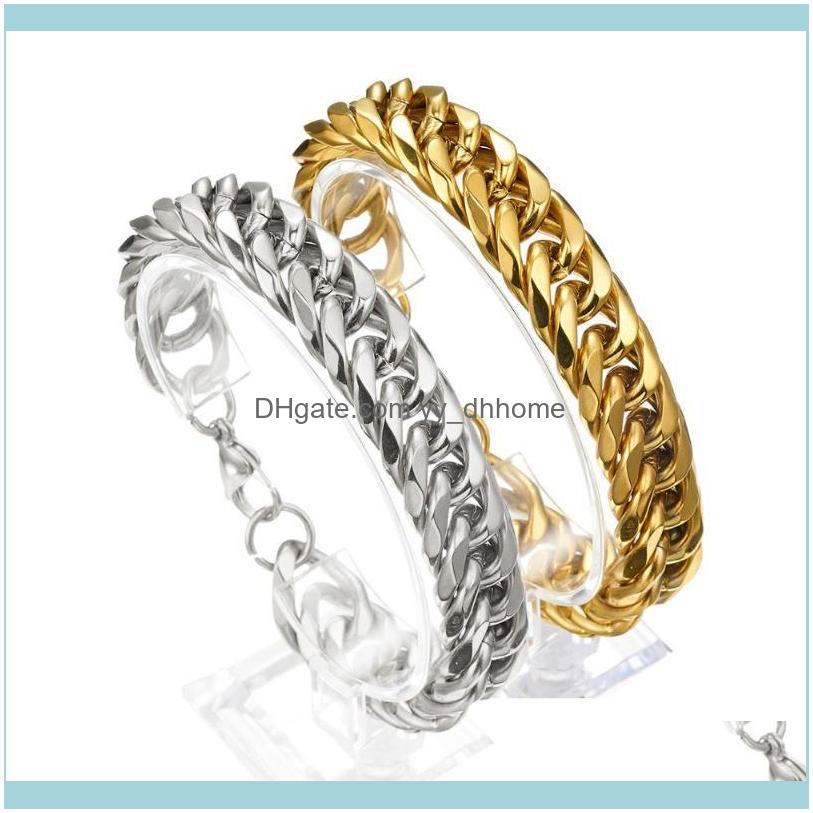 

Link, Bracelets Jewelrylink, Chain 16Mm Gold/Sier Color Cuban Mens Necklace Solid Stainless Steel Punk Jewelry Gift High Polished Wholesale