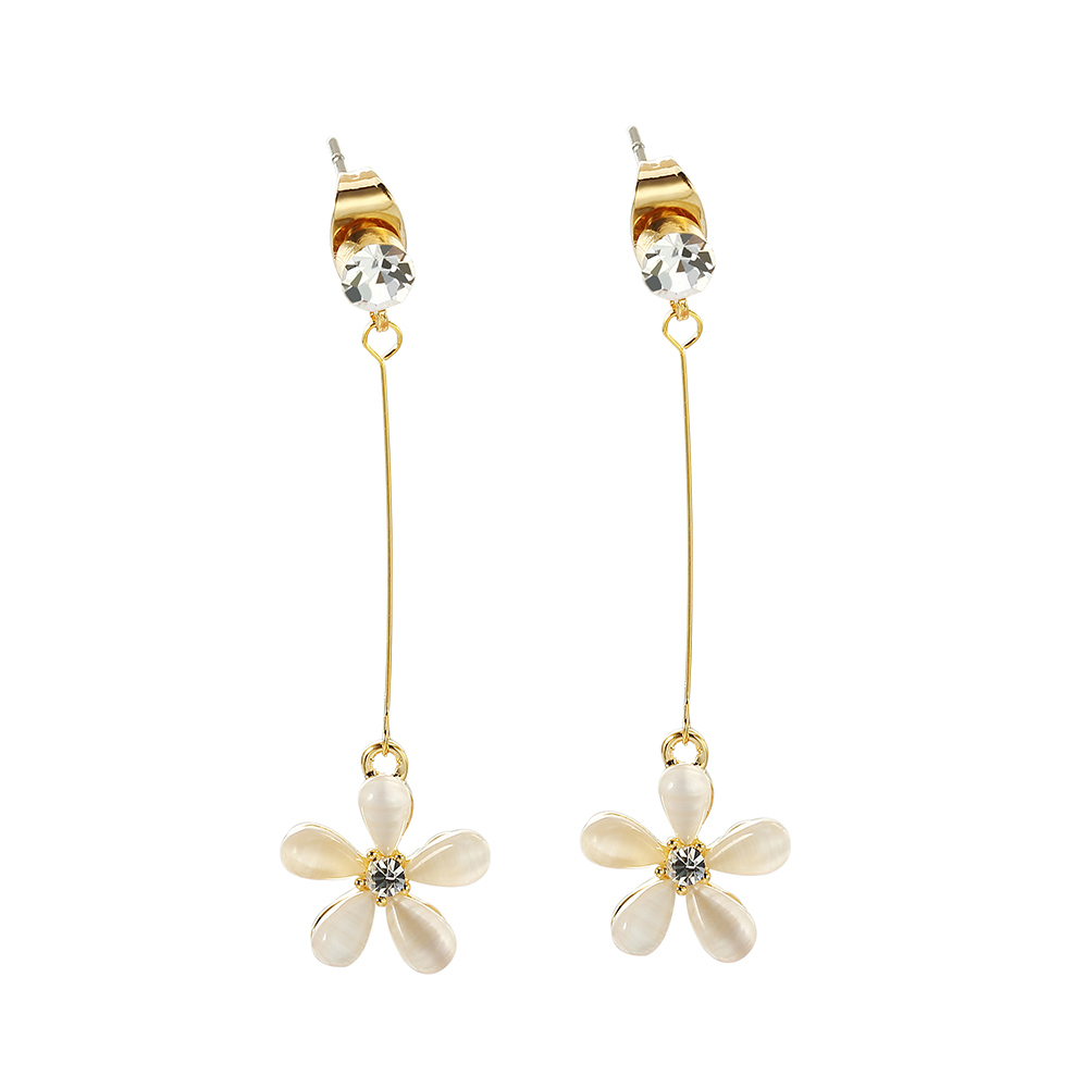 

Resin Flower Shape Long Dangle Earrings And Rhinestone Korean Style For Office Ladies Brinco Female Fashion Jewelry & Chandelier