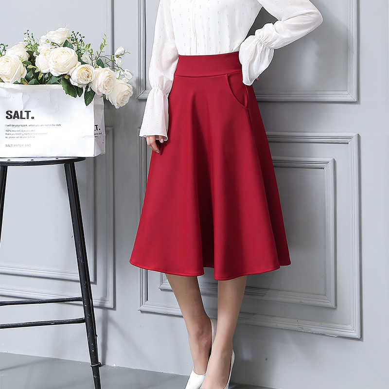 

Spring and Autumn High-quality Women's Half-length A-line Skirt Casual Elegant High Waist Solid Color Mid-length 210527