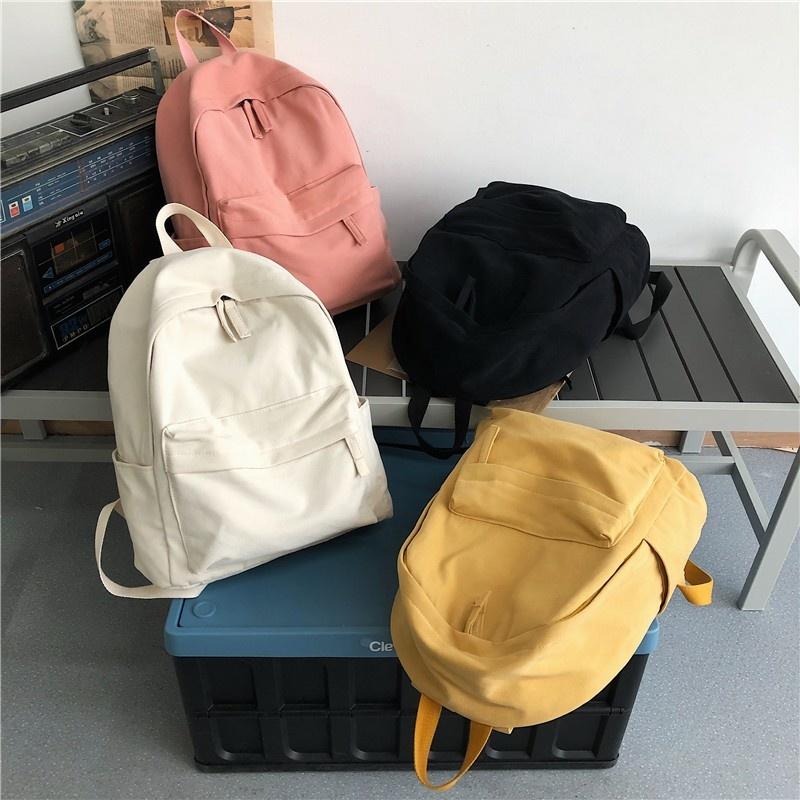 

School Bags Solid Color Women Backpack Canvas For Teenager Girls Large Capactity Travel Bagpack 2021 Shoulder, Black