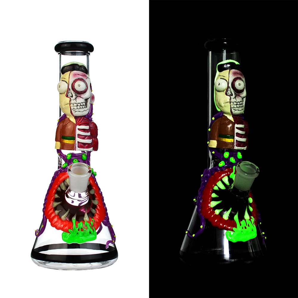 

10" Tall Glass Beaker Bong Hookah Big 3D Glow In The Dark Water Pipe Unique Dab Rigs With Downsteam And Bowl
