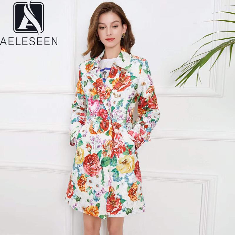 

Women's Trench Coats AELESEEN Runway Fashion Women Spring Autumn Colorful Flower Print Double Breasted Loose Casual Long Coat XXL, Tan;black