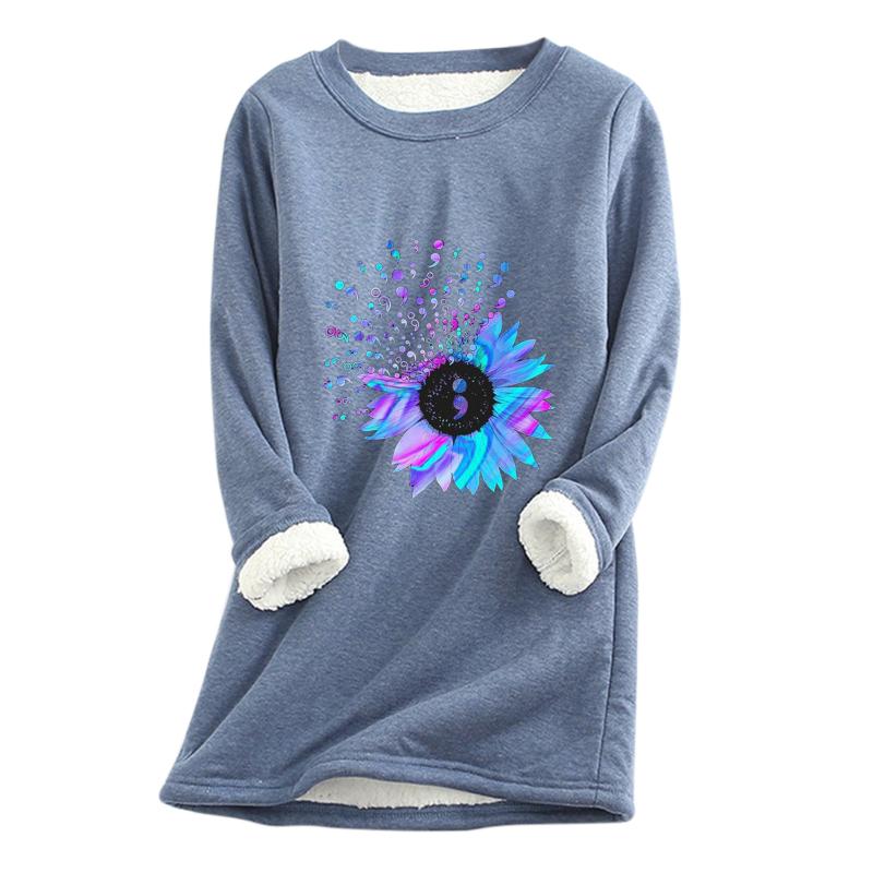 

Women' Hoodies & Sweatshirts Hooded Women Thick Fleece Christmas Printing Underwear Sweatshirt Warm O-neck Top Plus Size Clothing Y2k, Blue