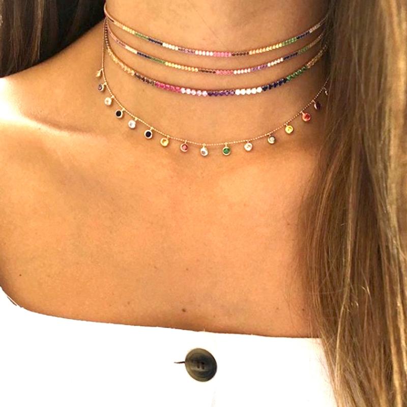 

Pendant Necklaces 2021Fashion Delicate Colorful Rainbow Choker Necklace Clavicle Chain Stunning Thin Women Wedding Simple Elegance 35+10cm J