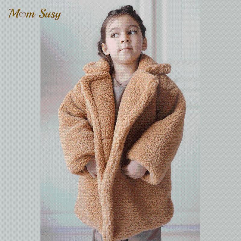 

Sets Fashion Baby Girl Boy Winter Jacket Fur Thick Child Warm Sheep Like Coat Long Loose Kid Outwear Clothes High Quality 2-14Y, Blue
