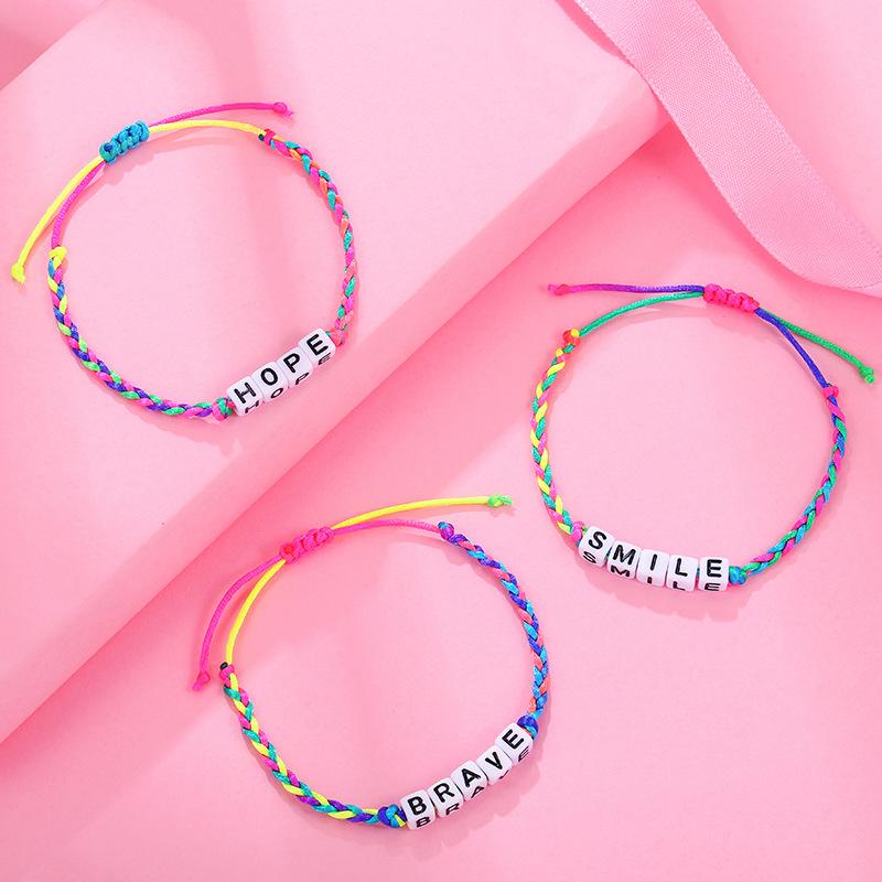 

Bangle Cute Children Colorful Rope Chain Letters Positive Energy English Words Candy Color Acrylic Charm 2021 Fashion Jewelry