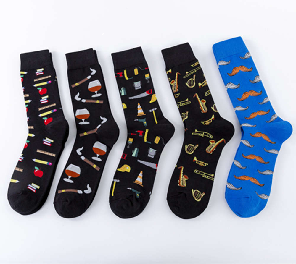 

New art style series socks casual cotton Street trend middle tube, Black