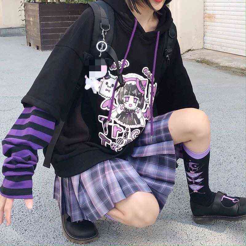 

Deeptown Kawaii Hoodie Women Gamer Girl Black Hoodies Harajuku Anime Sweatshirt Women High Street Kpop Oversized Cute Pullovers 211108