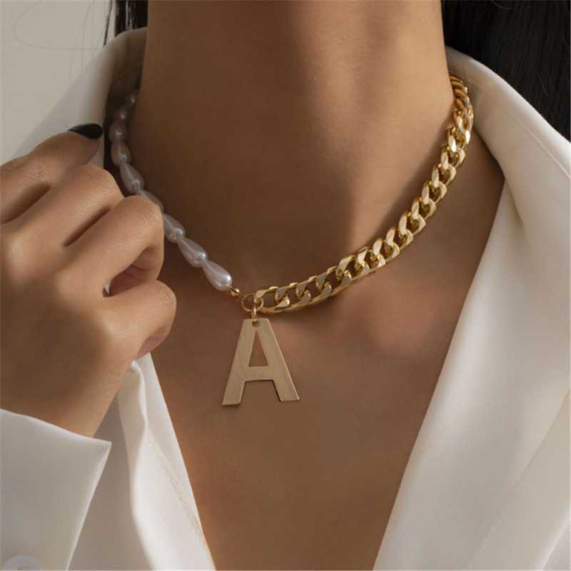 

Pendant Necklaces DIEZI Vintage Elegant Pearl Necklace Fashion Letters A Shape Gold Color Metal Chain Women Statement Jewelry