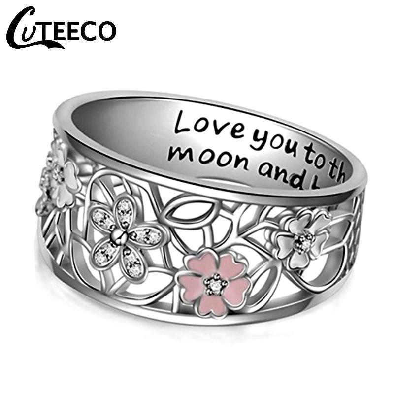 

Cluster Rings Cuteeco 2021 Enamel Flower Finger For Women Love Letter Cubic Zirconia Wedding Ring Engagement Jewelry Gifts, Golden;silver