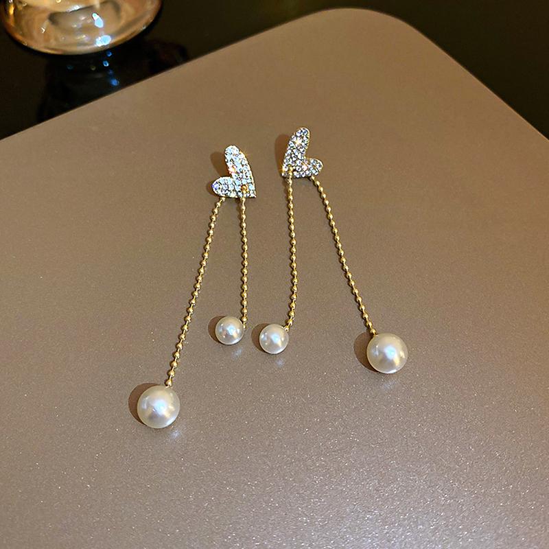 

Dangle & Chandelier Trendy 14K Gold Plated Peach Heart Pearl Tassel Drop Earrings For Women Girl Korean Fashion Jewelry S925 Silver Needle Z
