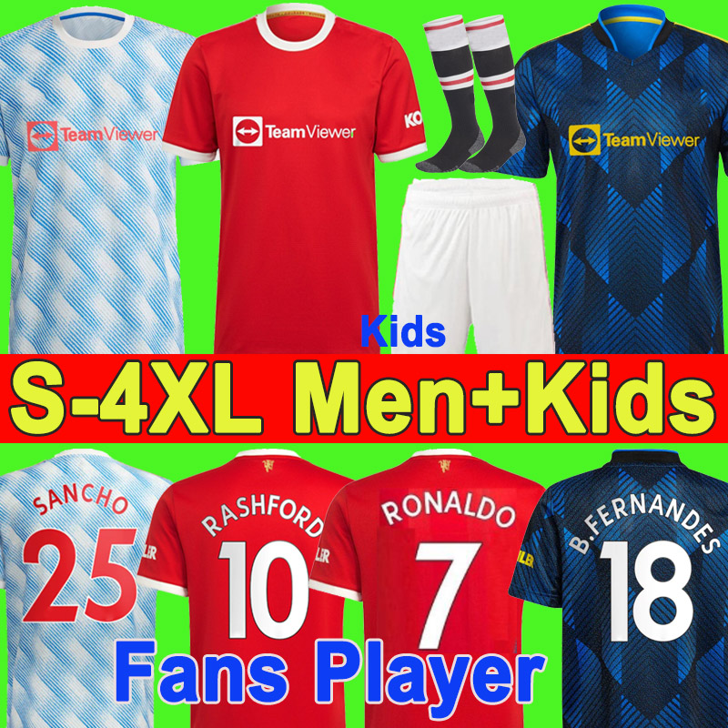 

S - 4XL Manchester soccer jerseys 2021 2022 RONALDO VARANE SANCHO UNITE RASHFORD POGBA VAN DE BEEK UTD SHAW FERNANDES GREENWOOD football shirt 21 22 man kids kit, P07 21 22 home men player