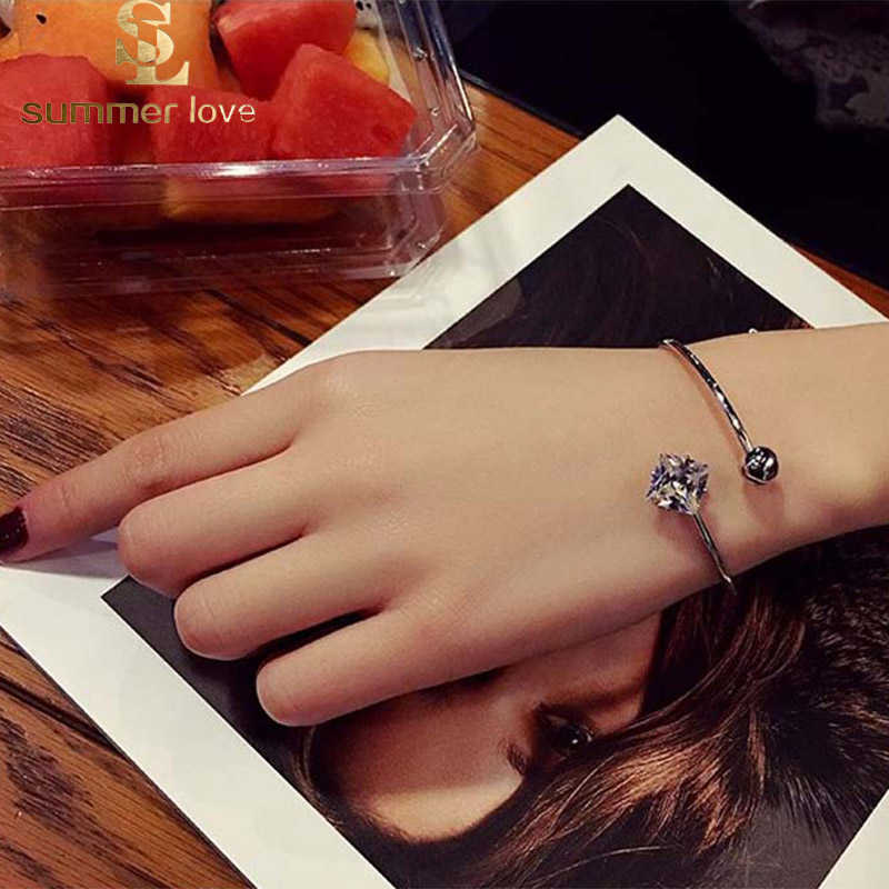 

New Fashion Shining Square Cz Open Cuff Bracelet Bangle for Women Hand Cuff Bangles Gold Circle Charm 2020 Luxury Jewelry Q0719
