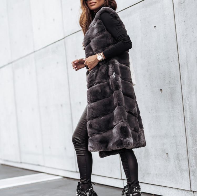 

Autumn/Winter Long Fashionable Round Neck Fur Vest Jacket Coat, White