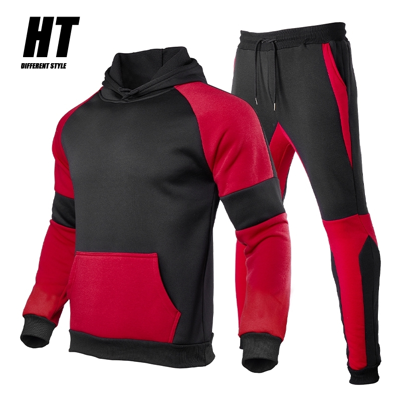 

Fashion Brand Men's Tracksuit Set Patchwork Hoodie Running Fitness Sportswear 2 Piece+Sports Pants Casual Suit Male Sweatshirt 210603, Cjw374black
