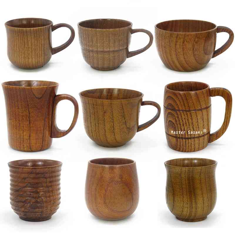 

Handmade solid wood water wooden coffee beer milk tea cup handle