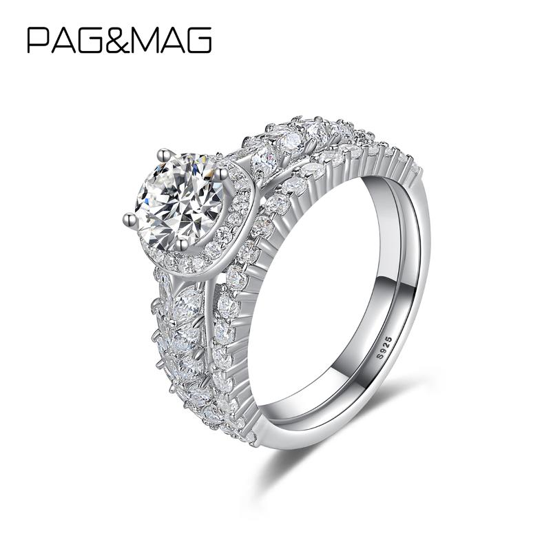 

Cluster Rings Pag&Mag Luxury Clear Cubic Zircon Multilayer Design Finger For Women 925 Sterling Silver Ring Wedding Engagement Jewelry, Golden;silver