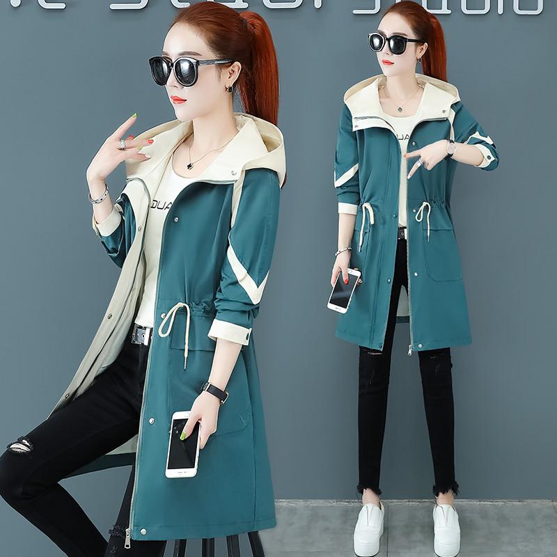 

Women's Trench Coats Spring Coat Casual Loose Hooded Long Windbreaker Female Basic Tops Plus Size Lined Autumn Tooling Outerwear, As pic
