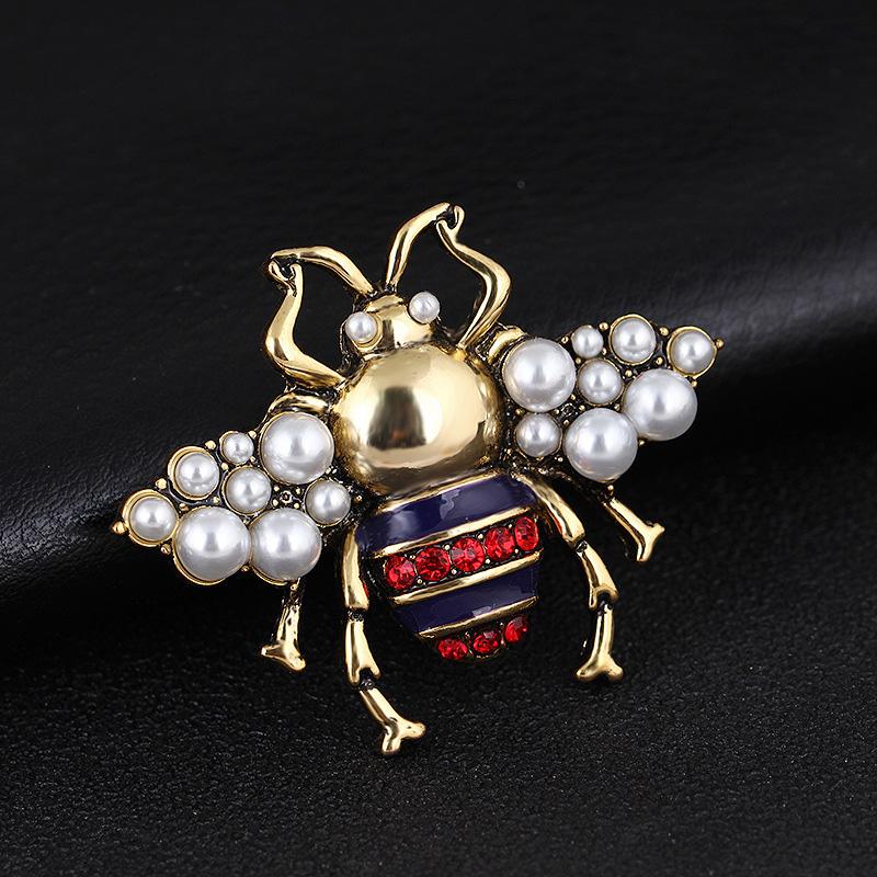 

Pins, Brooches Bohemia Tendency Fashion Imitation Pearls Red/White Color Glass Bee Insect Brooch Pin Statement Jewelry Accessory Gift