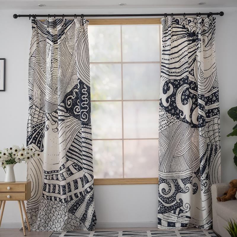 

Curtain & Drapes Curtains For Living Room Dining Bedroom Japanese Style Simple Personality Blackout Half Nordic Fabric