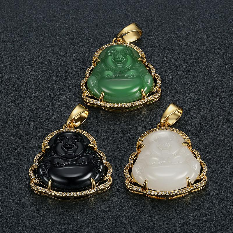 

Hip Hop Bling Iced Out CZ Stone Gold Color Maitreya Laughing Buddha Pendant Necklace Men Women Unisex Jewelry Drop Necklaces