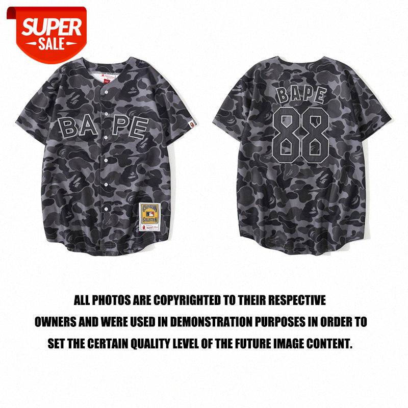 

Brand Ape Head Camouflage Joint Basketball Team Breathable Baseball Uniform T-shirt Cardigan Short Sleeve #dg4c, Black
