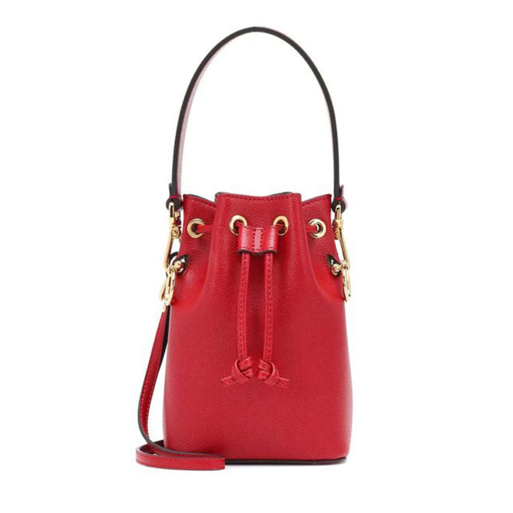 

7A+ Ladies fi mini drawstring colorful letter embossing red genuine leather bucket bags bolso mujer Cross Body shoulder bag, Box