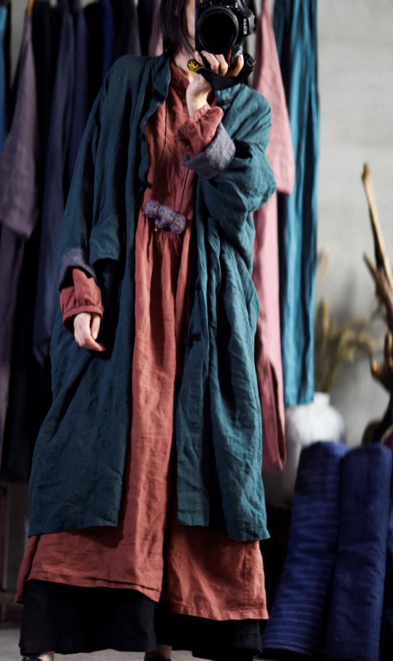 

Women's Trench Coats Women Loose Linen Vintage Patchwork Coat Outerwear Ladies Flax Plus Size Long Female 2022, Tan;black