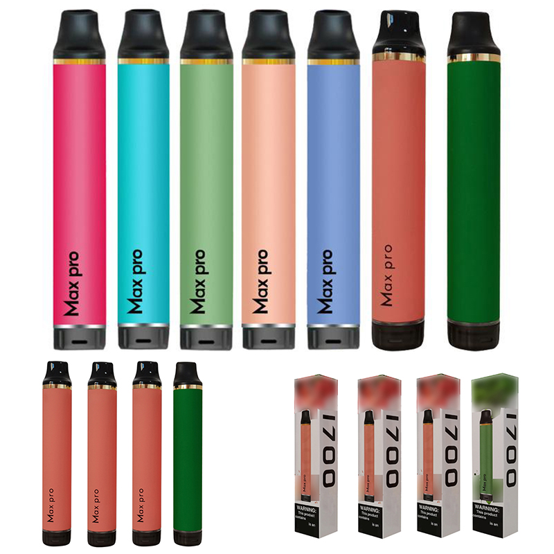 

fashion Max Pro Disposable Vape Pen 1700 Puffs cigarettes 650mAh Battery 5ML Vapor Pod Device e-cig Electronic E Cigarette Multi-colors