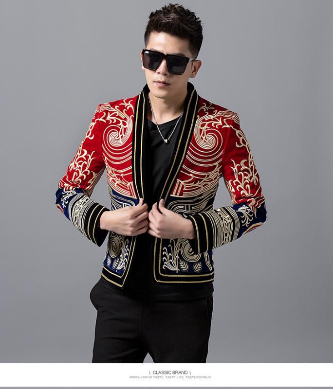 

Jackets Nightclub Men's Slim Dragon robe Embroidery Jacket Party Male Singer Stage Performance Costume Fashion casual coat overcoad