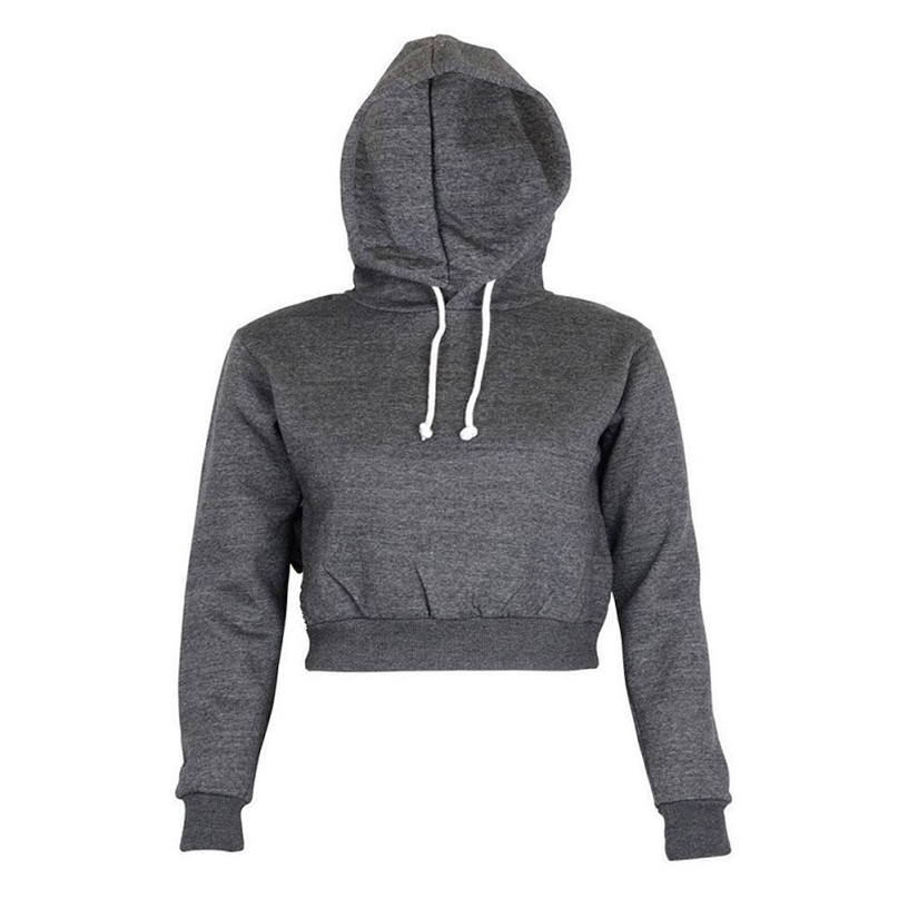 

Autumn Women Hoodies Solid Crop Hoodie Long Sleeve Jumper Hooded Pullover Coat Casual Sweatshirt Top Sudaderas Mujer 210607, Gray