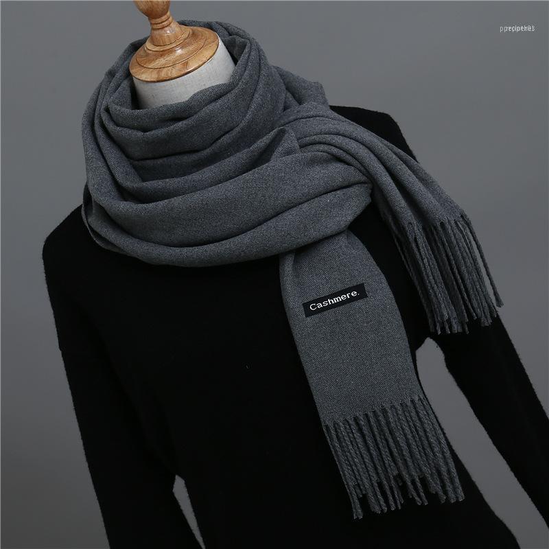

Scarves 2021 Men Cashmere Scarf Unisex Thick Warm Winter Black And Gray Gentleman's Bussiness Foulard Femme1