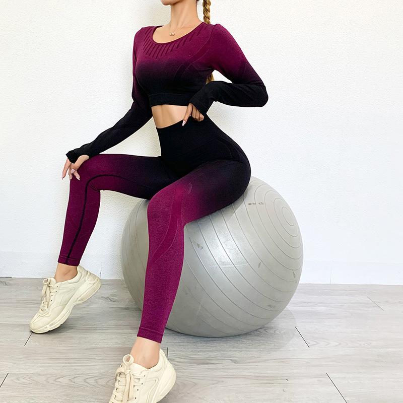

Women' Two Piece Pants Yoga Set Leggings Tops Fitness Sports Suits Gym Clothing And Seamless Gradient Wear Suit Quick-drying, 2-piece set