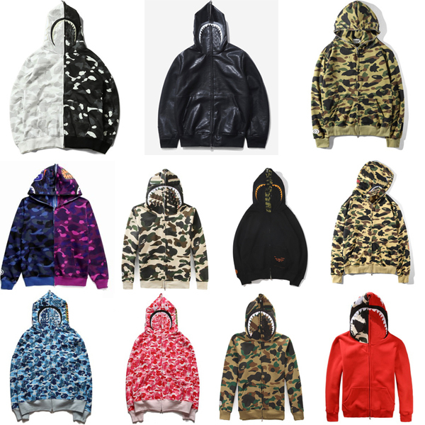 

Fashion zip-front shark hoodie camouflage print Sweatshirt bathing ape cardigan Hoodies Hip Hop Letters Long Sleeve Plush mens womens coats, Dust bag