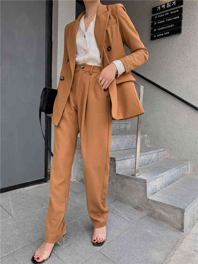 

Women' Two Piece Pants Realeft set of trousers, jacket and long trousers with carving cut, double breasted style, for autumn winter, P9F6, 1# shoe box