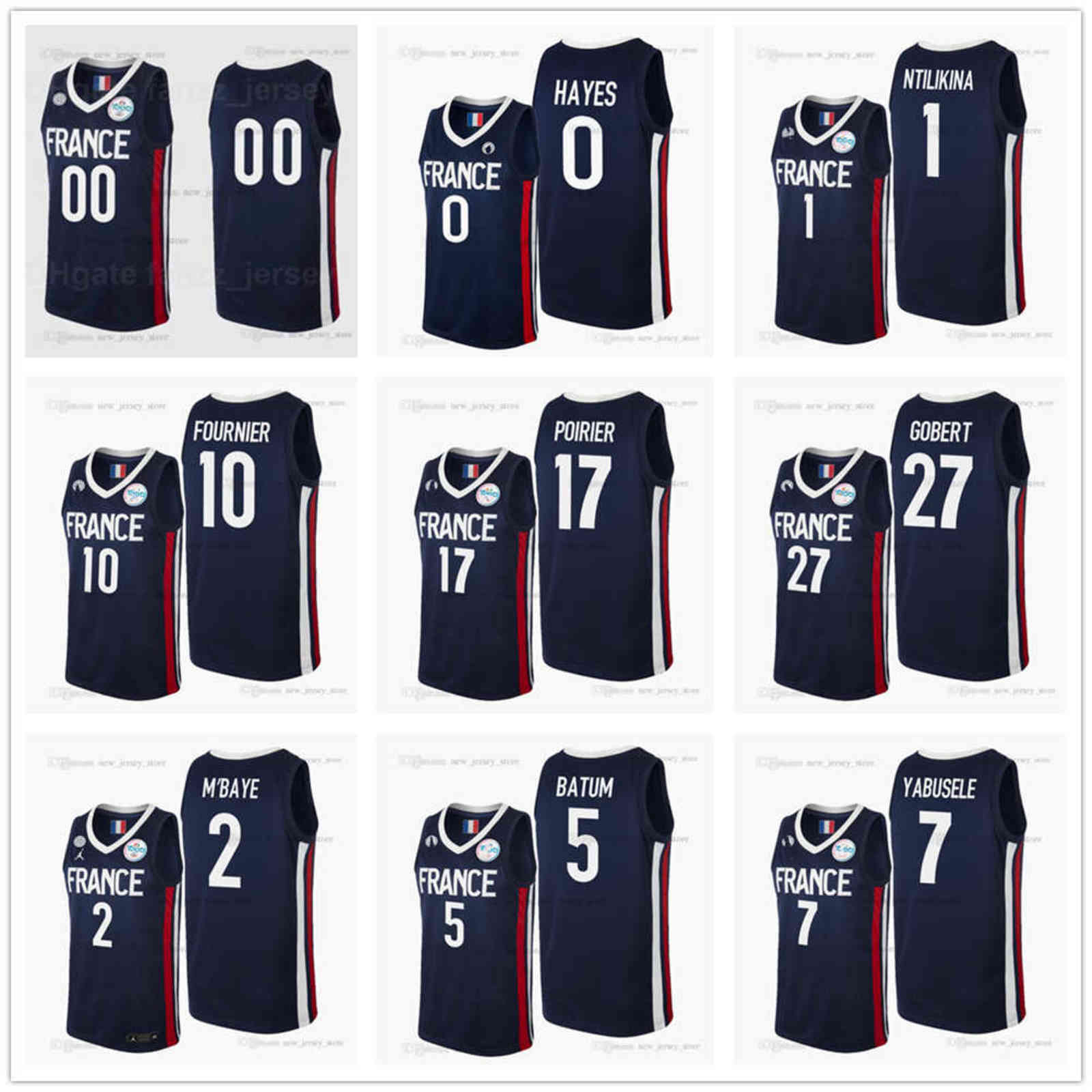 

Tokyo Summer Olympics France Rudy Gobert Basketball Jersey 1 Frank Ntilikina 2 Amath MBaye 5 Nicolas Batum 7 Yabusele 10 Evan Fournier, Blue