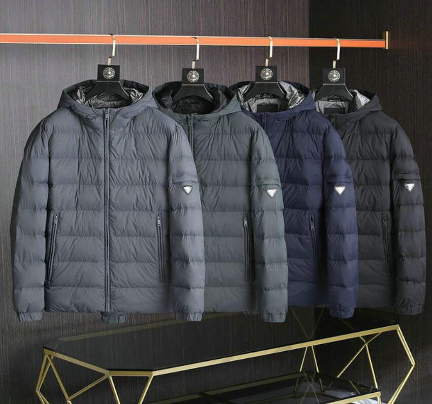 

New men's down jacket hooded fashion casual high-quality men's Parkas winter thick warm down jacket triangle logo designer brand, Black