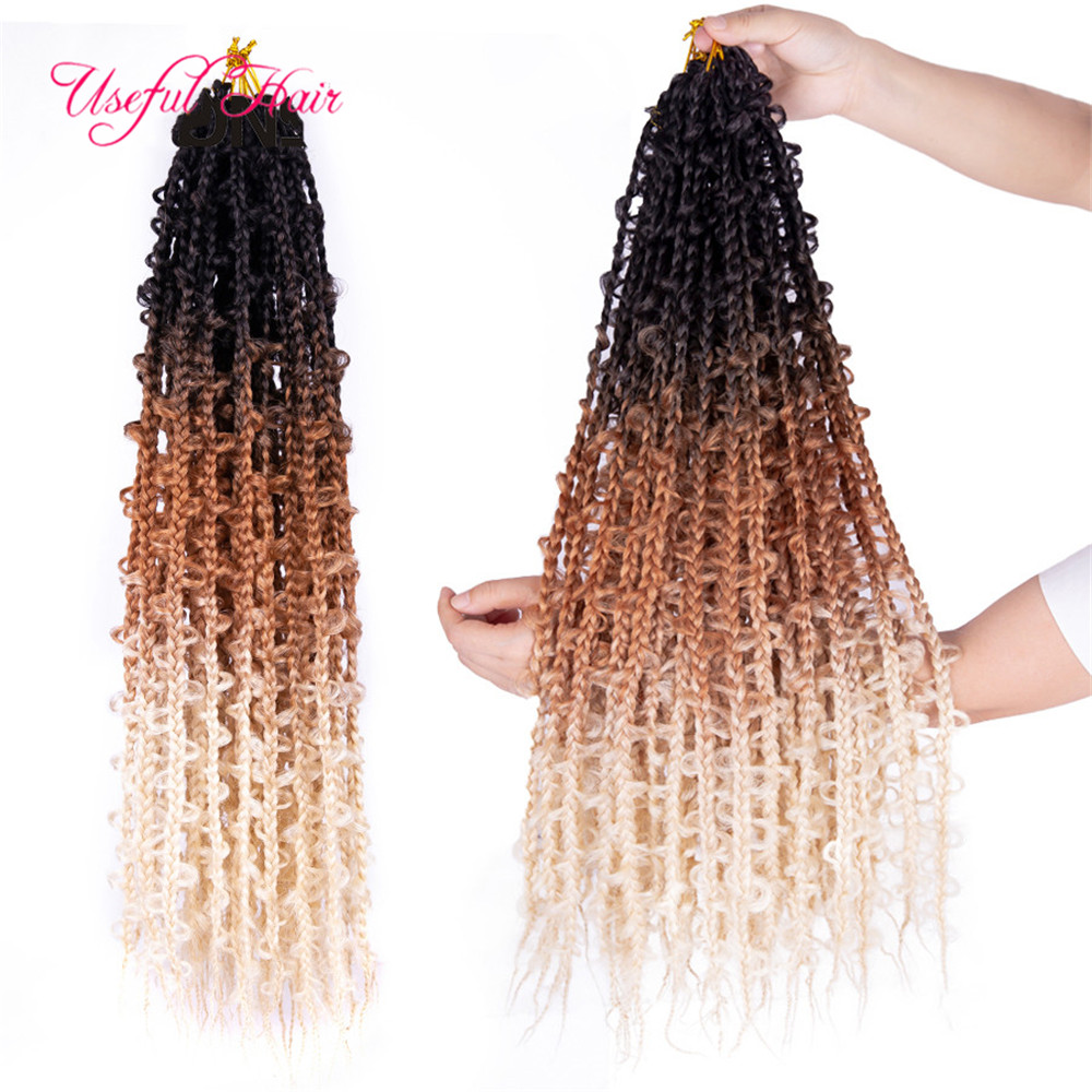 18 inches Butterfly box locs Crochet Hair Extensions blonde ombre brown 3x Box Butterfly Braids fiber Synthetic Braided for women beauty Christma-image-737529953