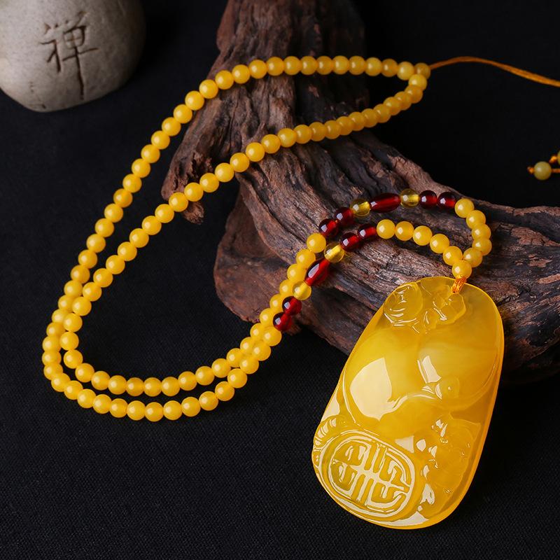 

Pendant Necklaces Natural Amber Necklace Handmade Beaded Fine Jewelry Water Drop Rectangle Gemstone For Party Gift, Silver