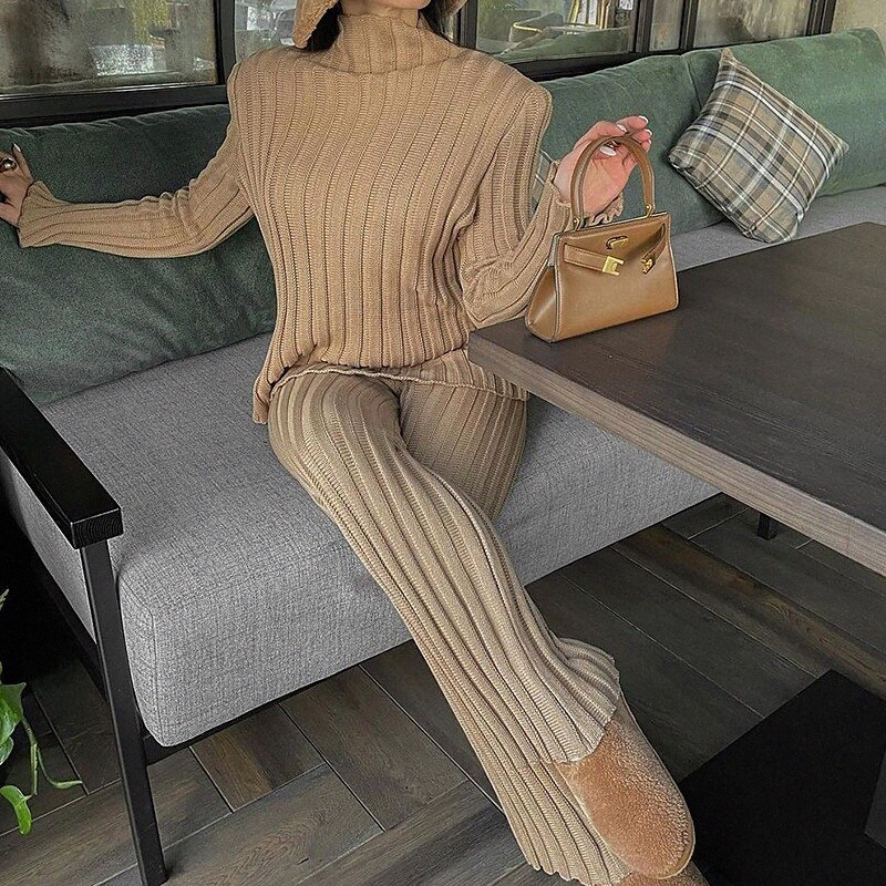 

women's Sweater Co-ords Knitted Solid Color Stylish Casual Soft Long Sleeve Regular Fit Sweater Cardigans Stand Collar Fall Winter Green Coffee j1SJ#