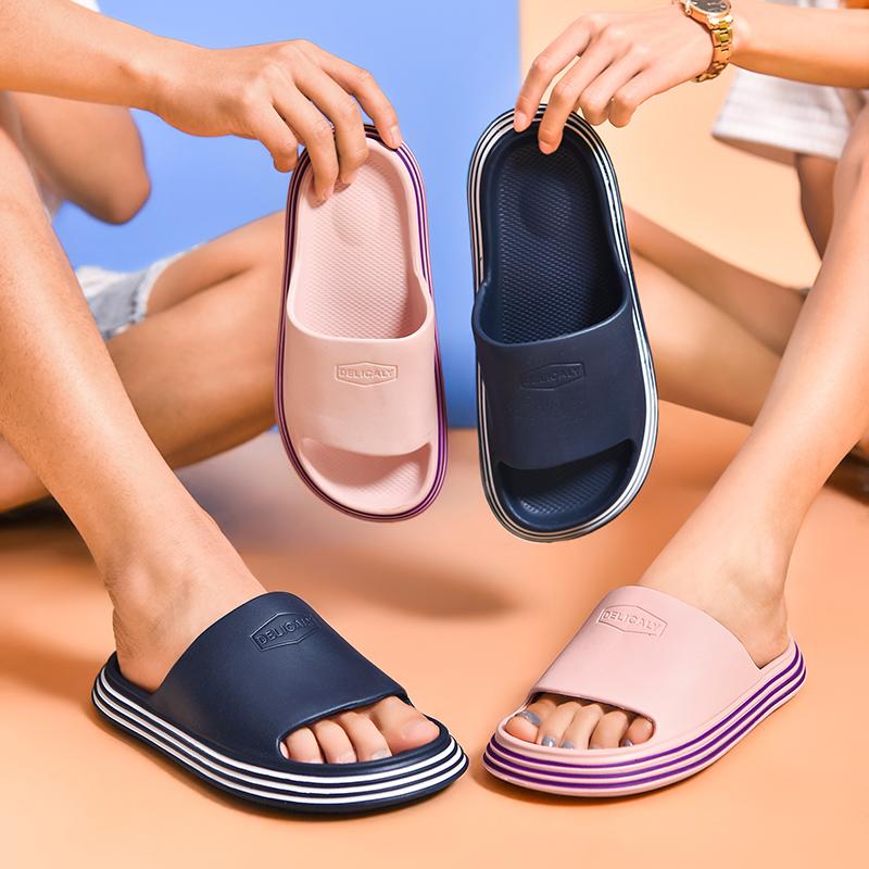 

Slippers 2021 Summer Unisex Household Sandals Ladies Men Flat Shoes Bath Non-slip Fashion Couple Indoor And, Blue